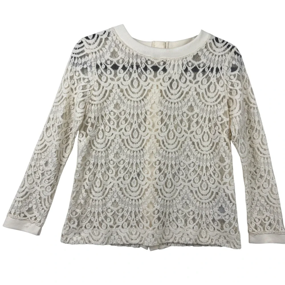 Banana Republic Lace Button Back Top Women XS Ivory‎ Cream Floral Sheer Romantic